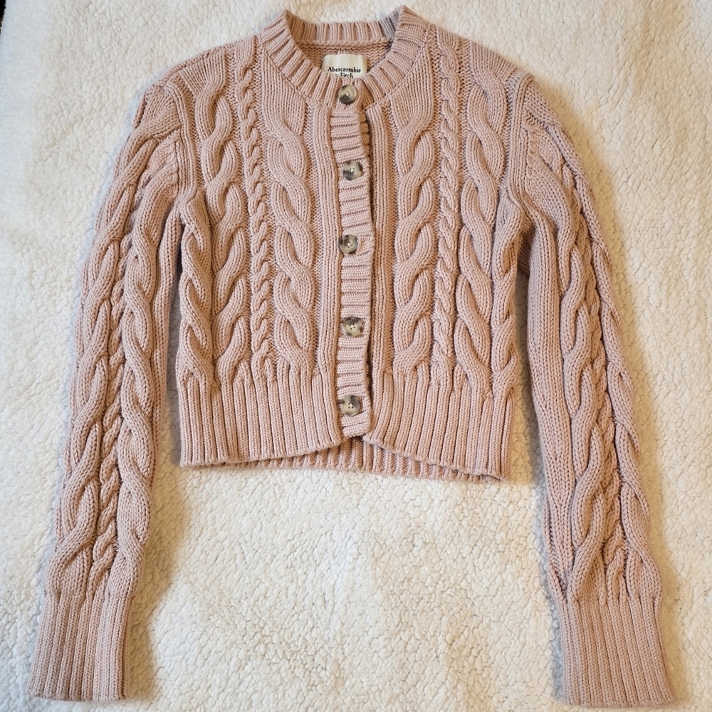 Abercrombie heavy knit pink button up sweater - Picture 4 of 6